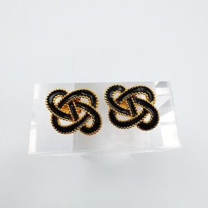 Vintage Bluette Shoe Clips Knot Black Enamel Gold Tone Made in France Old Money